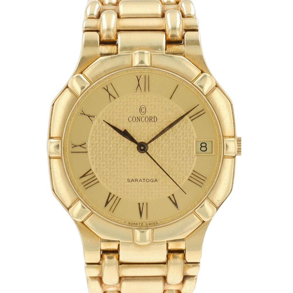 Concord Saratoga 18K Solid Yellow Gold Champagne Roman Numeral Dial Unisex Watch